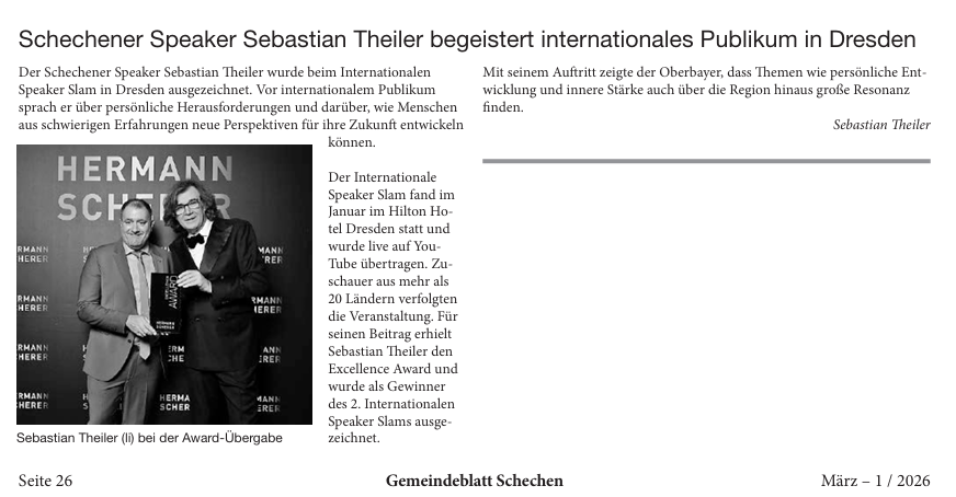 Beitrag im Gemeindeblatt Schechen über Sebastian Theiler